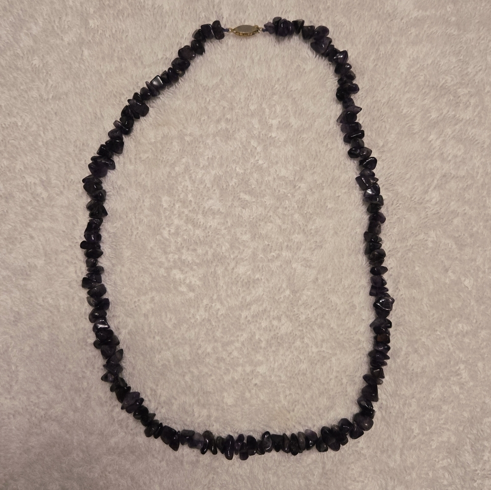 Dark Purple Amethyst Chip Bead  Necklace 23inches